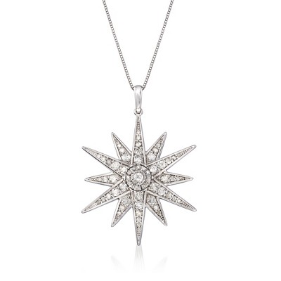 Ross-Simons 1.20 ct. t.w. Diamond Starburst Pendant Necklace in Sterling Silver