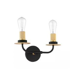 Sunset Lighting Onyx Industrial 2-Light Bathroom Vanity 100W Black & Gold - 1 of 3