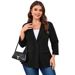 Plus Size Casual Blazer for Women Long Sleeve Lapel Open Front Bussiness Cardigan Suit Jackets Blazer with Pockets - 1 of 4