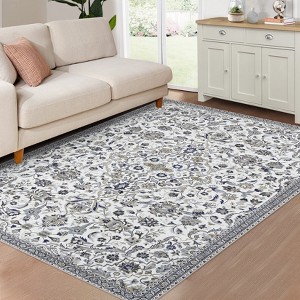 Coucheta Vintage Washable Area Rug, Low Pile Carpet, Non-Slip Rubber Backing, Soft Distressed Flower Accent Rug for Living Room, Bedroom, Office - 1 of 4