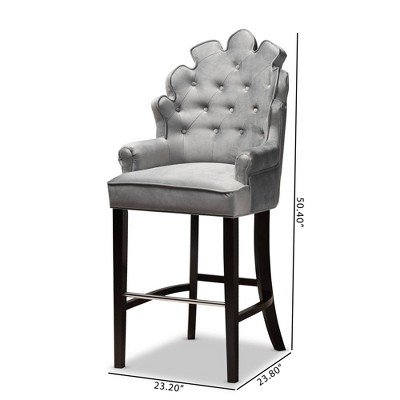 Chloe Dark Grey Velvet and Wood Barstool Set
