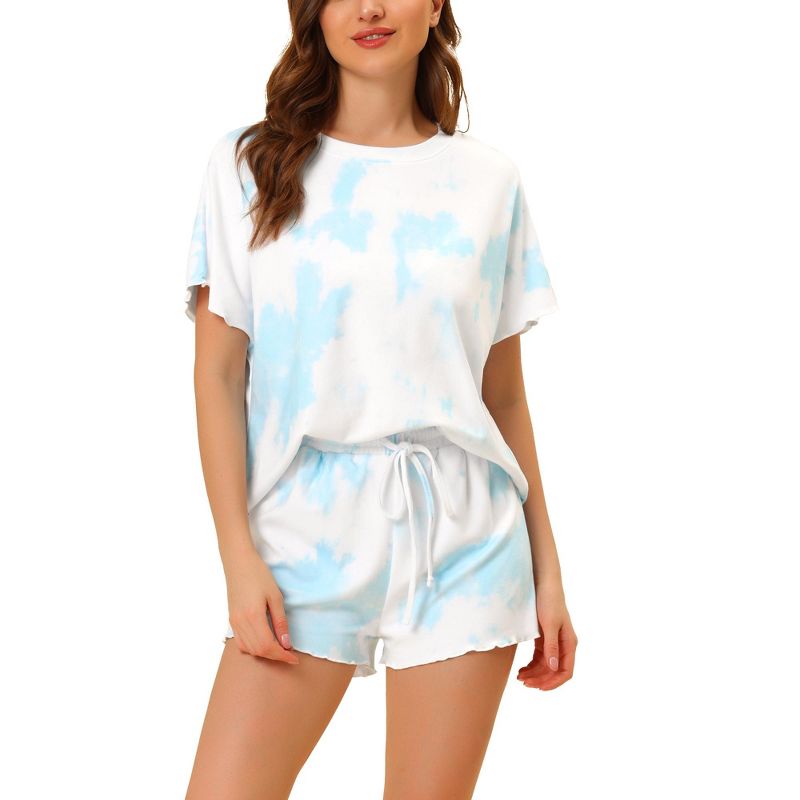 cheibear Women's Tie Dye Short Sleeves Sleepshirt with Shorts Lounge Pajama Set, 2 of 6