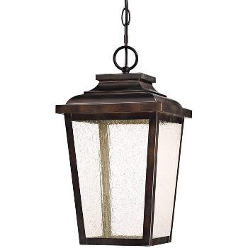 Minka Lavery Rustic Outdoor Hanging Light Fixture Chelsea Bronze LED Damp Rated 15 1/2" Seeded Glass for Post Exterior Barn Porch