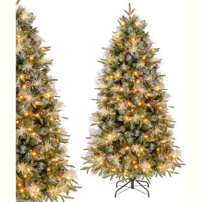 Tangkula Pre-Lit Artificial Christmas Tree w/ 1072 PE & PVC & PET Branch Tips