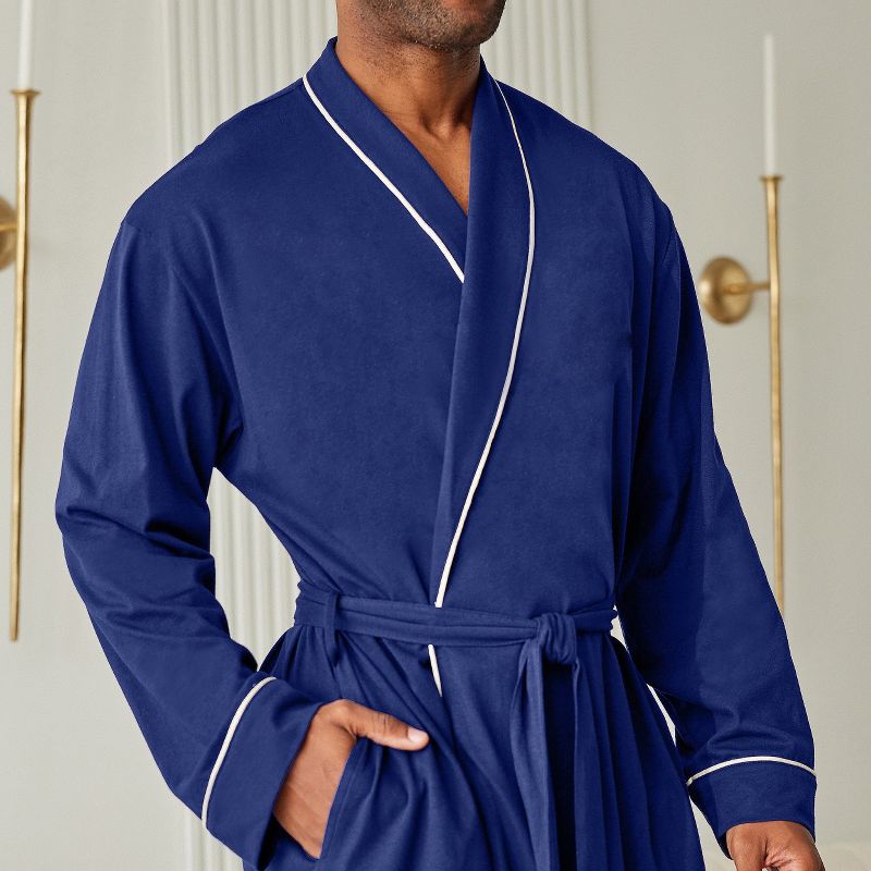 ADR Men's Soft Cotton Knit Jersey Long Lounge Robe with Pockets, Bathrobe, 6 of 7