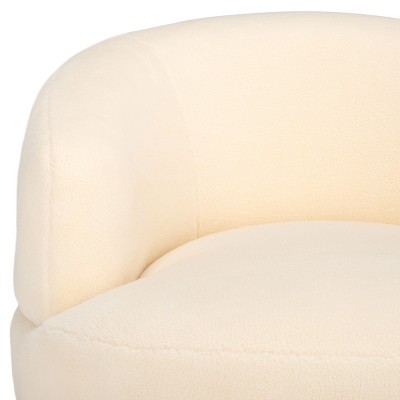 Ivory Barrel Swivel Lounge Chair with Wood Accents