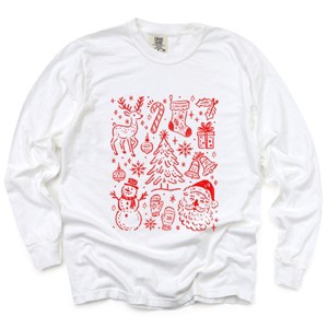 Christmas Chalk Icons - Women's Garment Dyed Long Sleeve Graphic T-Shirt - 1 of 4