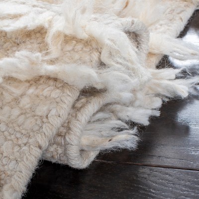 Ivory Wool and Cotton Hand-Tufted Square Shag Rug, 6' x 6'
