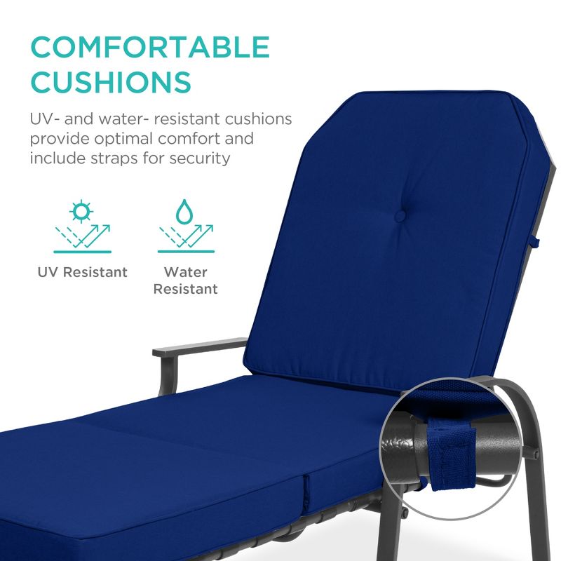 Best Choice Products Adjustable Outdoor Chaise Lounge Chair for Patio, Poolside w/ UV-Resistant Cushion, 2 of 8