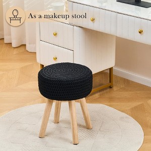 SEVOBAL Ottomans and Benches Modern Knitted Round Ottoman Multifunctional Cotton Vanity Stool and Footrest for Living Room, Black, - 1 of 4