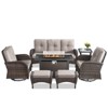 Buenhomino 7PCS Patio Conversation Set Brown Wicker Swivel Patio Chair Sofa Ottoman Set with Side Table and Fire Table PE Rattan Furniture Set - 2 of 4