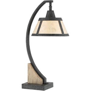 Franklin Iron Works Oak Rustic Farmhouse Desk Table Lamp 22" High Gray with USB and AC Power Outlet in Base Wash Mica Shade for Bedroom Living Room - 1 of 4
