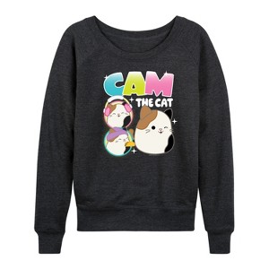 Women's - Squishmallows - Cam The Cat Lightweight French Terry Wide Neck Long Sleeve Graphic Shirt - 1 of 4