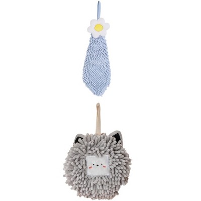 REGALWOVEN 2 Packs Soft Absorbent Cute Decorative Chenille Hand Towel for Bathroom 6" x 15"/7" x 7"