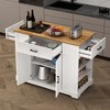 46 Inch Multi-Storage Rolling Kitchen Island With Rubberwood Tabletop, Large Farmhouse Kitchen Cart  White - 2 of 4