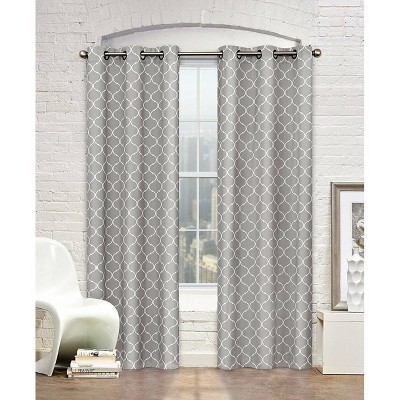 Kate Aurora Gray & White Lattice Clover Ultra Luxurious Window Curtains - 38 in. W x 84 in. L, Gray & White