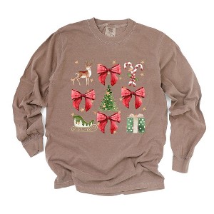 Simply Sage Market Women's Coquette Christmas Collage Long Sleeve Garment Dyed Tee - 1 of 3