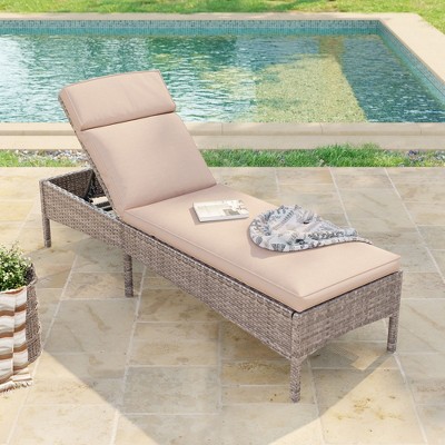 Sonkuki Patio Lounge Chaise Chair with Gray Wicker Weather-Resistant Chair