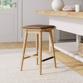 Barker Wood Cushioned Counter Height Barstool Warm Pine/Chestnut - Nathan James