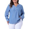 Agnes Orinda Women's Plus Size V Neck Striped Long Sleeve Button Down Blouses - 2 of 4