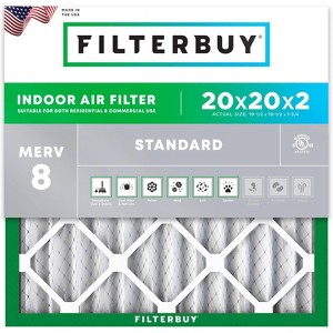 Filterbuy 20x20x2 Air Filter (1-Pack), Pleated MERV 8 Dust Defense Replacement HVAC AC Furnace Filters (Actual Size: 19.50 x 19.50 x 1.75) - 1 of 4