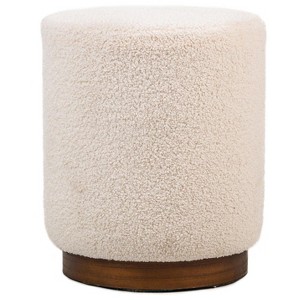 Nordlys Bouclé Pouf with Wooden Base Vintage Style Upholstery Living Room - 1 of 4