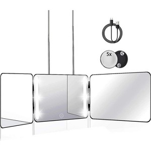 3-Way Mirror for Self Hair Cutting, Height Adjustable 360° Trifold Design to See Back of Head, Portable for Home Barber Use - 1 of 4