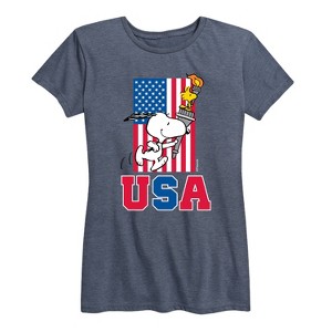 Women's - Peanuts - Snoopy and Woodstock USA Torch Short Sleeve Graphic T-Shirt - 1 of 4
