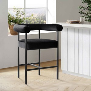 Velvet Counter Height Stool with Back and Arms, 1-Pack Modern Upholstered Bar Chair with Wide Seat for Kitchen Island or Home Bar-Maison Boucle - 1 of 4