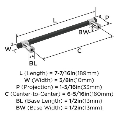 Amerock 7.44" Matte Black and Chrome Modern Cabinet Bar Pull