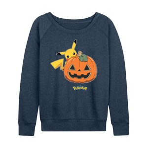 Women's - Pokémon - Pikachu Pumpkin Lightweight French Terry Wide Neck Long Sleeve Shirt - 1 of 4