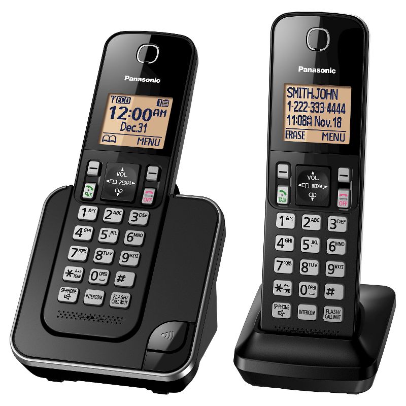 Panasonic 2 Handset Cordless Phone - Black (KX-TGC352B), 1 of 4