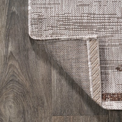 Beige and Brown Stripe Synthetic Indoor/Outdoor Area Rug