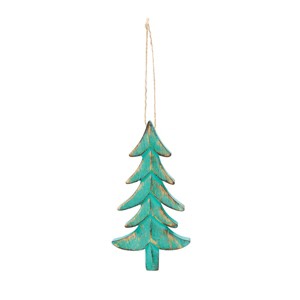 Gallerie II Wooden Green Wash Carved Tree Ornament - 1 of 4