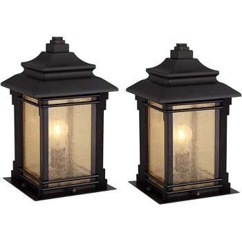 Franklin Iron Works Hickory Point Rustic Farmhouse Outdoor Pier Mount Lights Set of 2 Walnut Bronze 16 1/2" Frosted Cream Glass for Exterior Barn Deck