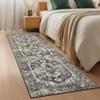 2'x6' Washable Floral Medallion Living Room Rugs, Distressed Print Retro Accent Bedroom Carpet, Large Low Pile Dining Room Rugs, Brown - 2 of 4