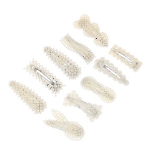 Unique Bargains Multiple Styles Heart Faux Pearl Hair Clips White 10 Pcs - 1 of 4