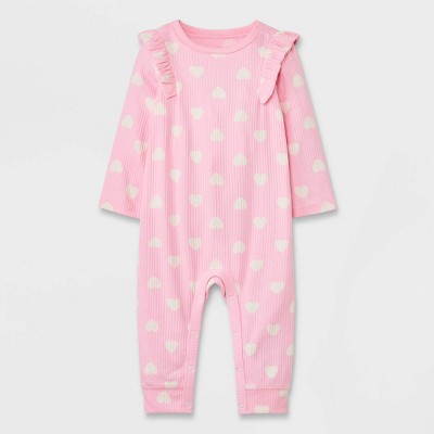 Image of Baby Girls' Heart Ribbed Romper - Cat & Jack™ Pink 18M