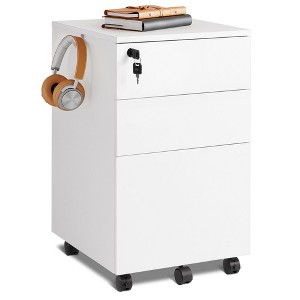 GALAXHERO 3 Drawer Rolling File Cabinet with Lock, Wood Under Desk Filing Cabinet fits - 1 of 4