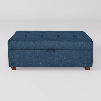 Corliving Aubin Large Storage Ottoman Blue: Transitional Upholstered ...