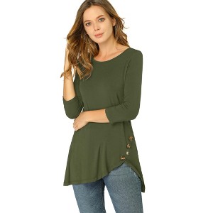 Allegra K Women's 3/4 Sleeve Round Neck Button Decor Casual Stretchy Tunic Tops - 1 of 4