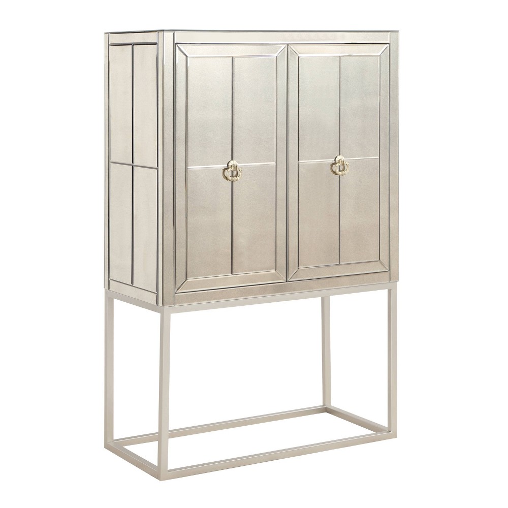 **INCOMPLETE**Robbie Contemporary 2 Door Mirrored Bar Cabinet with Wine Storage Gold - Treasure Trove