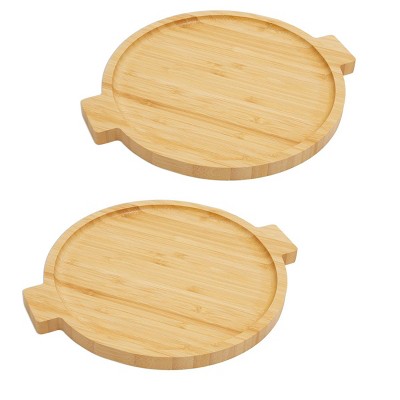 Juvale 2 Pack Round Bamboo Wood Serving Trays with Handles for Charcuterie, 11 x 9.5 in