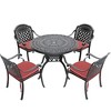 ACEPANO 5-Pieces Aluminum Patio Dining Coffee Table Set With Umbrella Hole, Red Cushions-Black - 3 of 4