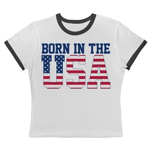 Rerun Island Women's Born In The Usa Flag Logo White Americana 4Th Of July Short Sleeve Graphic Cotton Retro Vintage Ranger Baby Tee - White Caviar 3X - 1 of 4