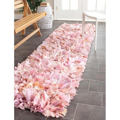 Ivory and Pink Tufted Handmade Shag Runner Rug