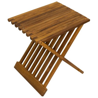 Nordic Teak Natural Folding Stool with Horizontal Slats