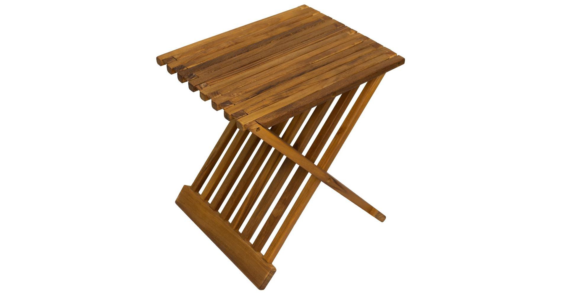 Nordic Teak Oiled Folding Stool with Horizontal Slats - Brown