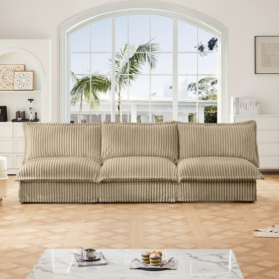 Upholstered Sectional Sofa, Modern 3 Seater Armless Sectional Sofa, Sectional Sofas with Corduroy Fabric and Wood Frame-Cuddlewood