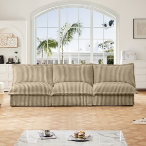 Upholstered Sectional Sofa, Modern 3 Seater Armless Sectional Sofa, Sectional Sofas with Corduroy Fabric and Wood Frame-Cuddlewood - 1 of 4